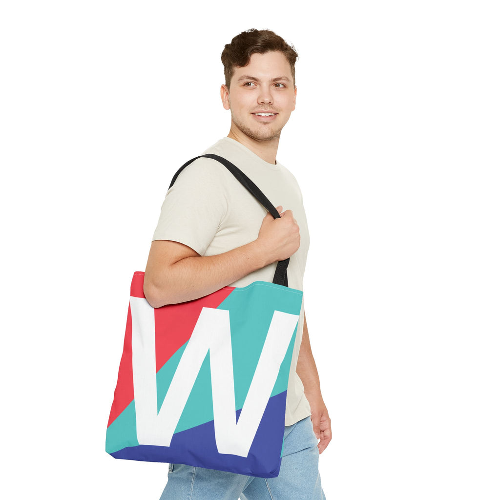 Monogram 'W' Colorblock Tote Bag — Personalized Initial W Shoulder Tote