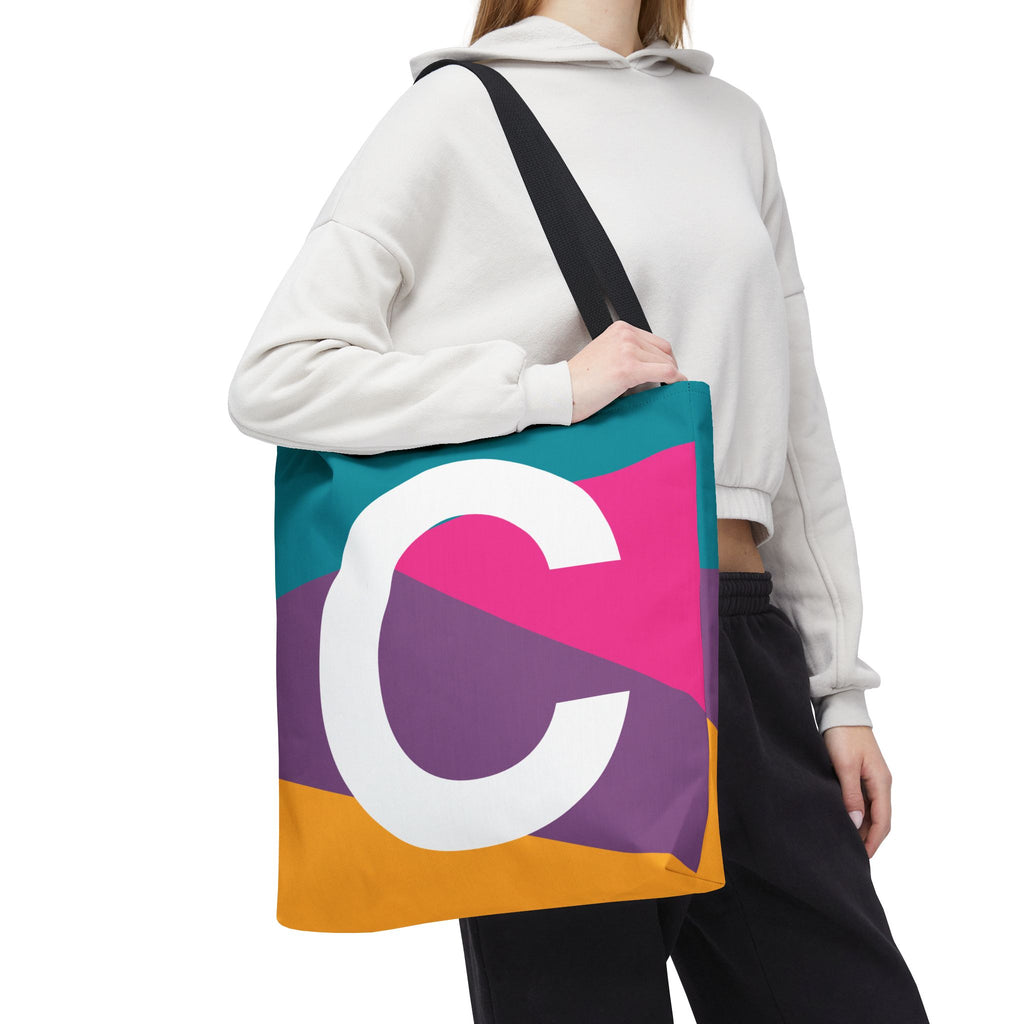 Monogram 'C' Colorblock Tote Bag — Personalized Initial C Shoulder Tote