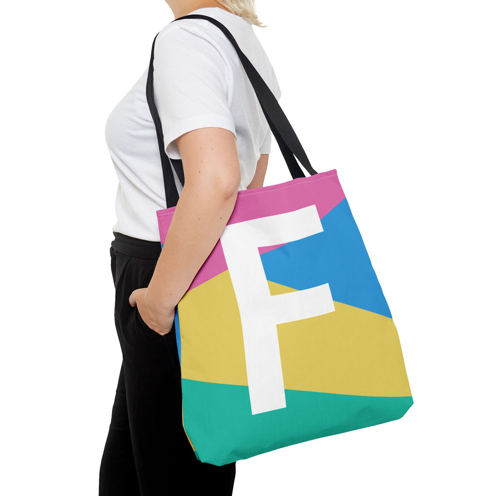 Monogram 'F' Colorblock Tote Bag — Personalized Initial F Shoulder Tote