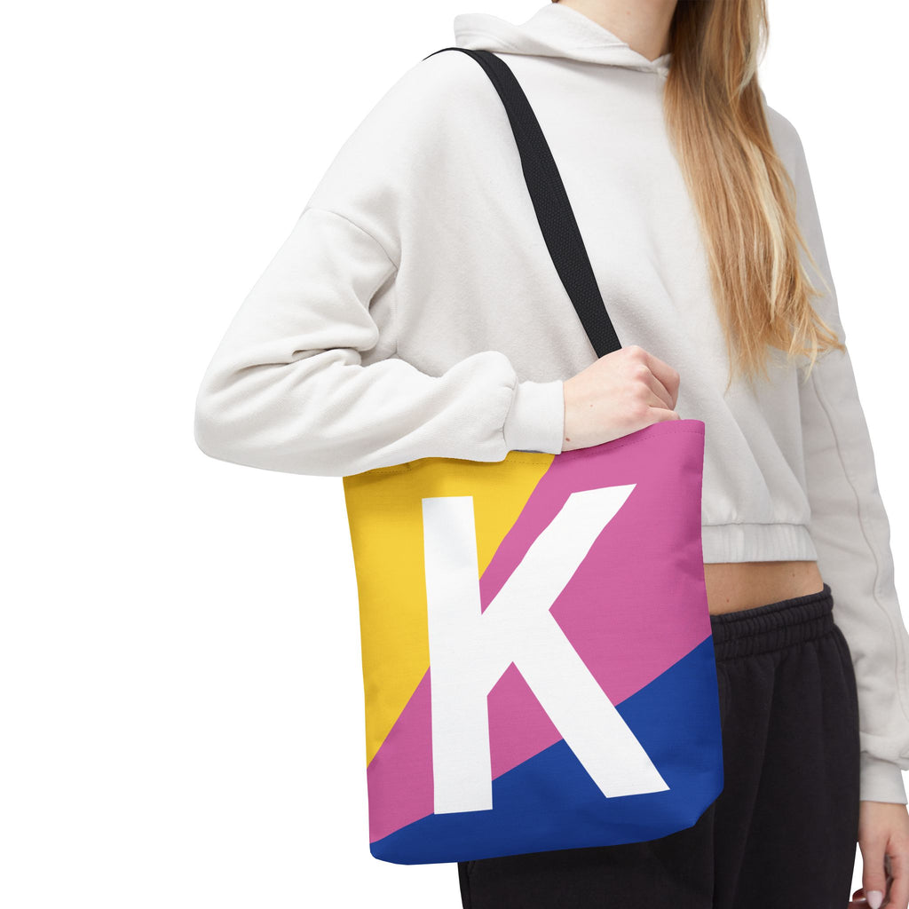 Monogram 'K' Colorblock Tote Bag — Personalized Initial K Shoulder Tote