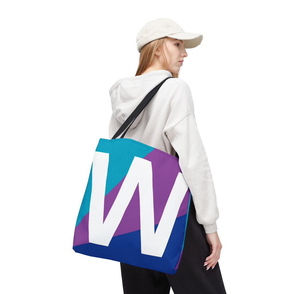 Monogram 'W' Colorblock Tote Bag — Personalized Initial W Shoulder Tote