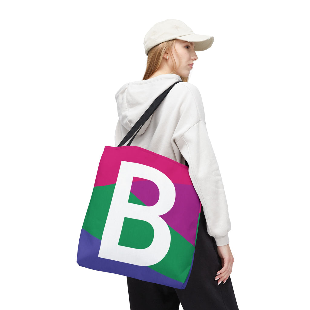 Monogram 'B' Colorblock Tote Bag — Personalized Initial B Shoulder Tote