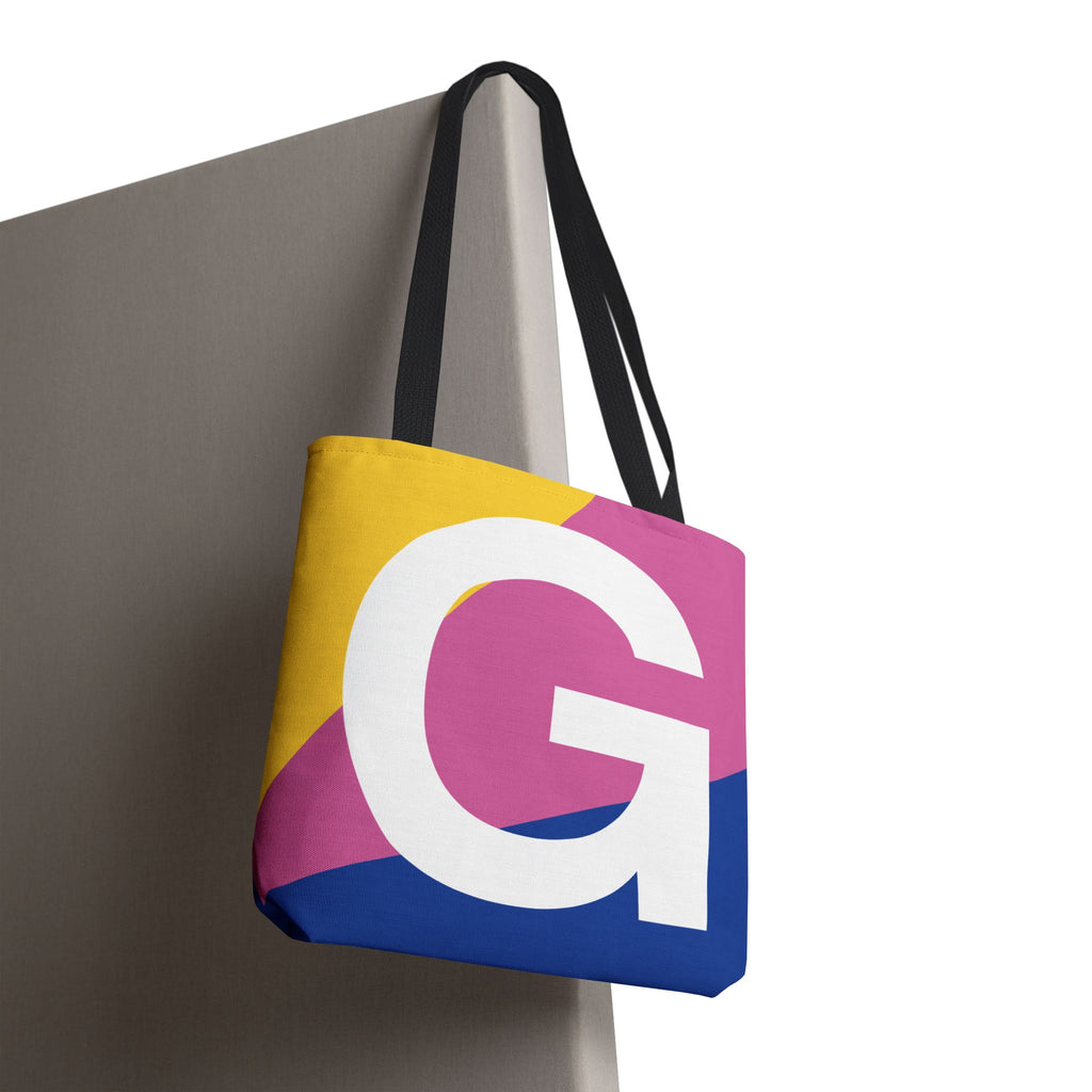 Monogram 'G' Colorblock Tote Bag — Personalized Initial G Shoulder Tote