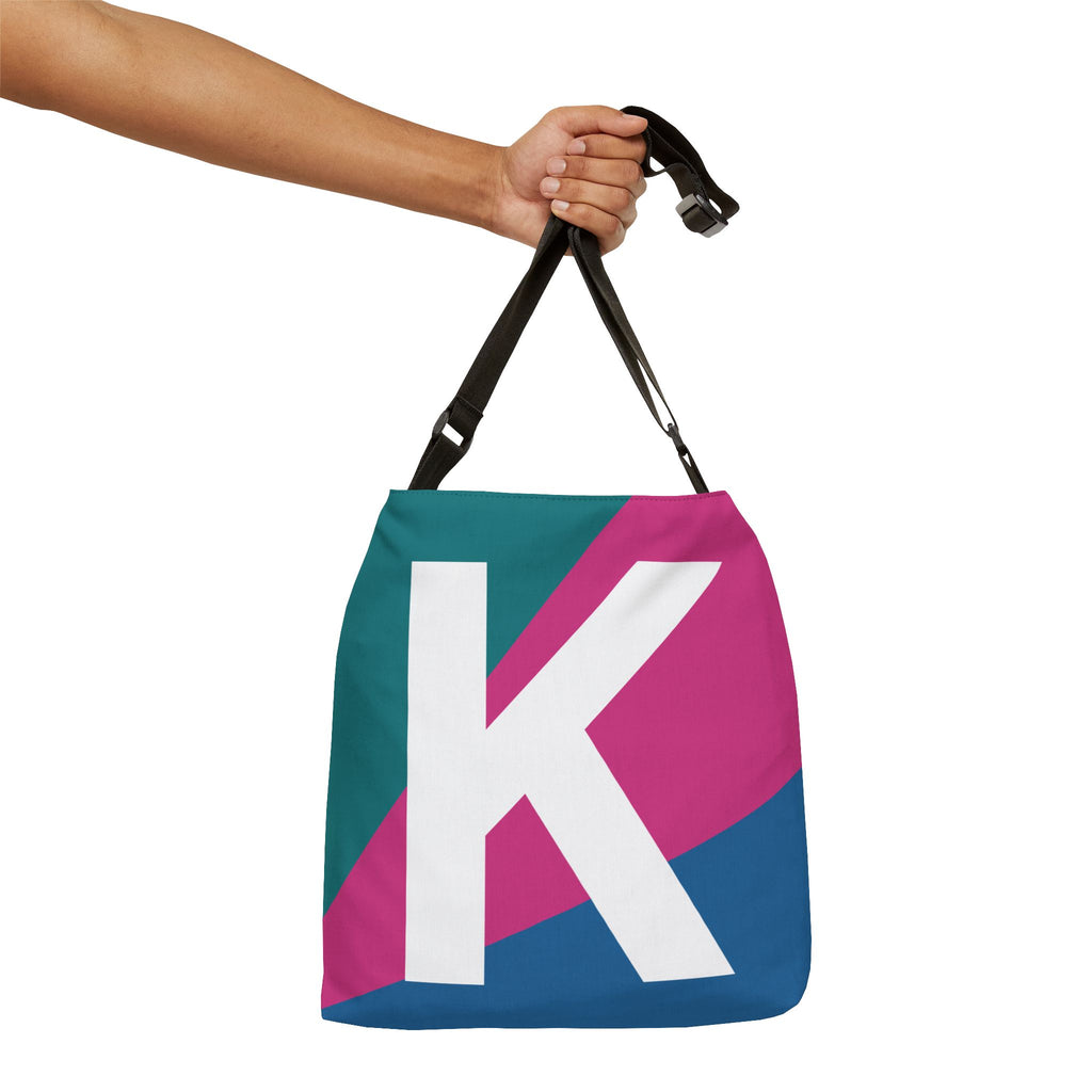 Initial Letter 'K' Colorblock Adjustable Tote Bag — Monogram Alphabet Shoulder Bag