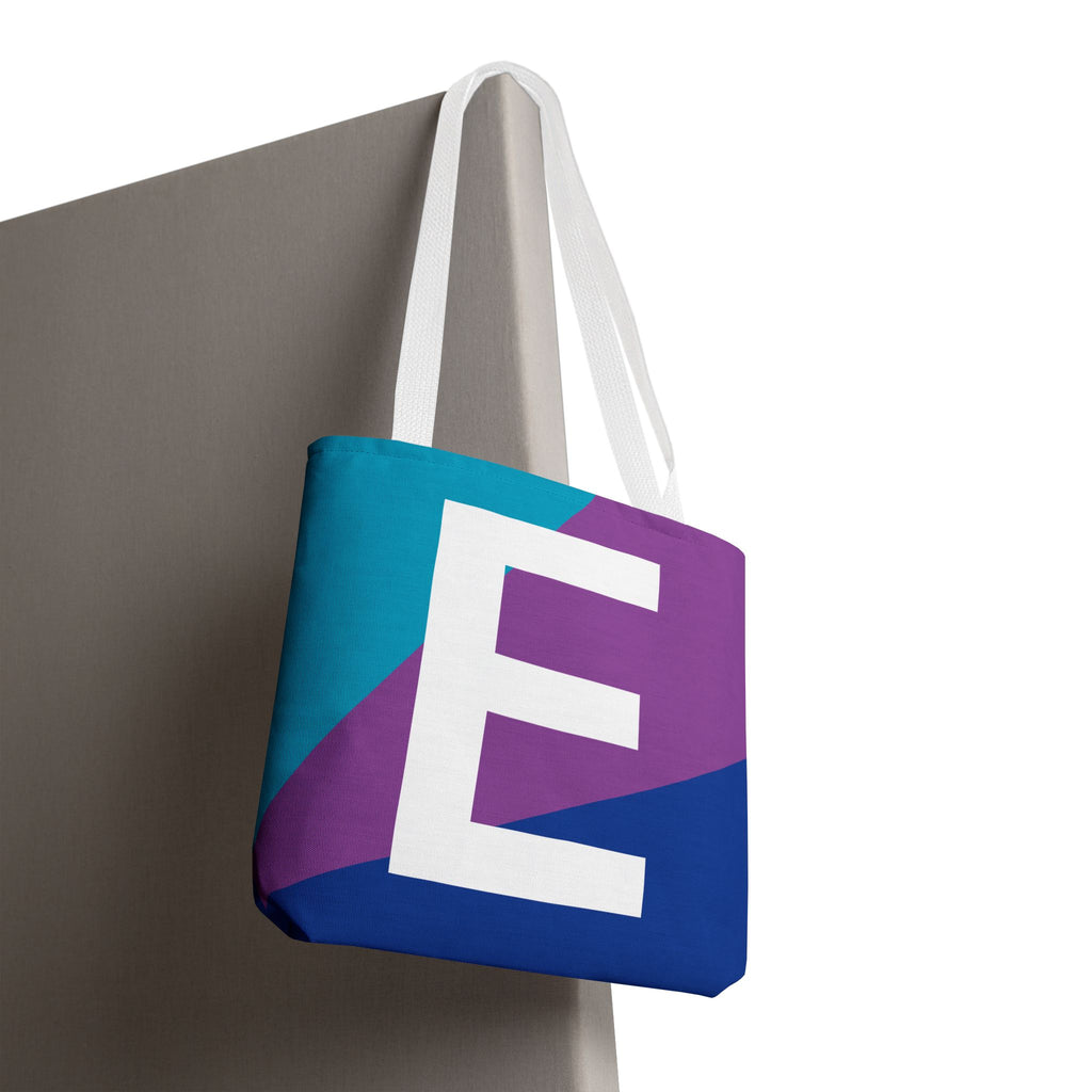 Monogram 'E' Colorblock Tote Bag — Personalized Initial E Shoulder Tote