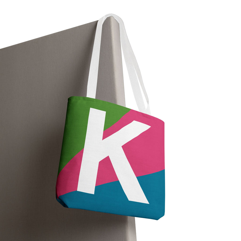 Monogram 'K' Colorblock Tote Bag — Personalized Initial K Shoulder Tote