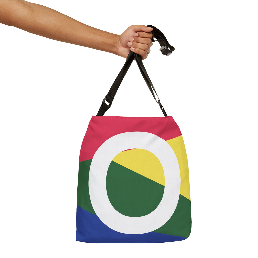 Initial Letter 'O' Colorblock Adjustable Tote Bag — Monogram Alphabet Shoulder Bag