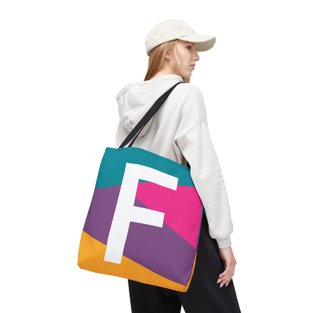 Monogram 'F' Colorblock Tote Bag — Personalized Initial F Shoulder Tote
