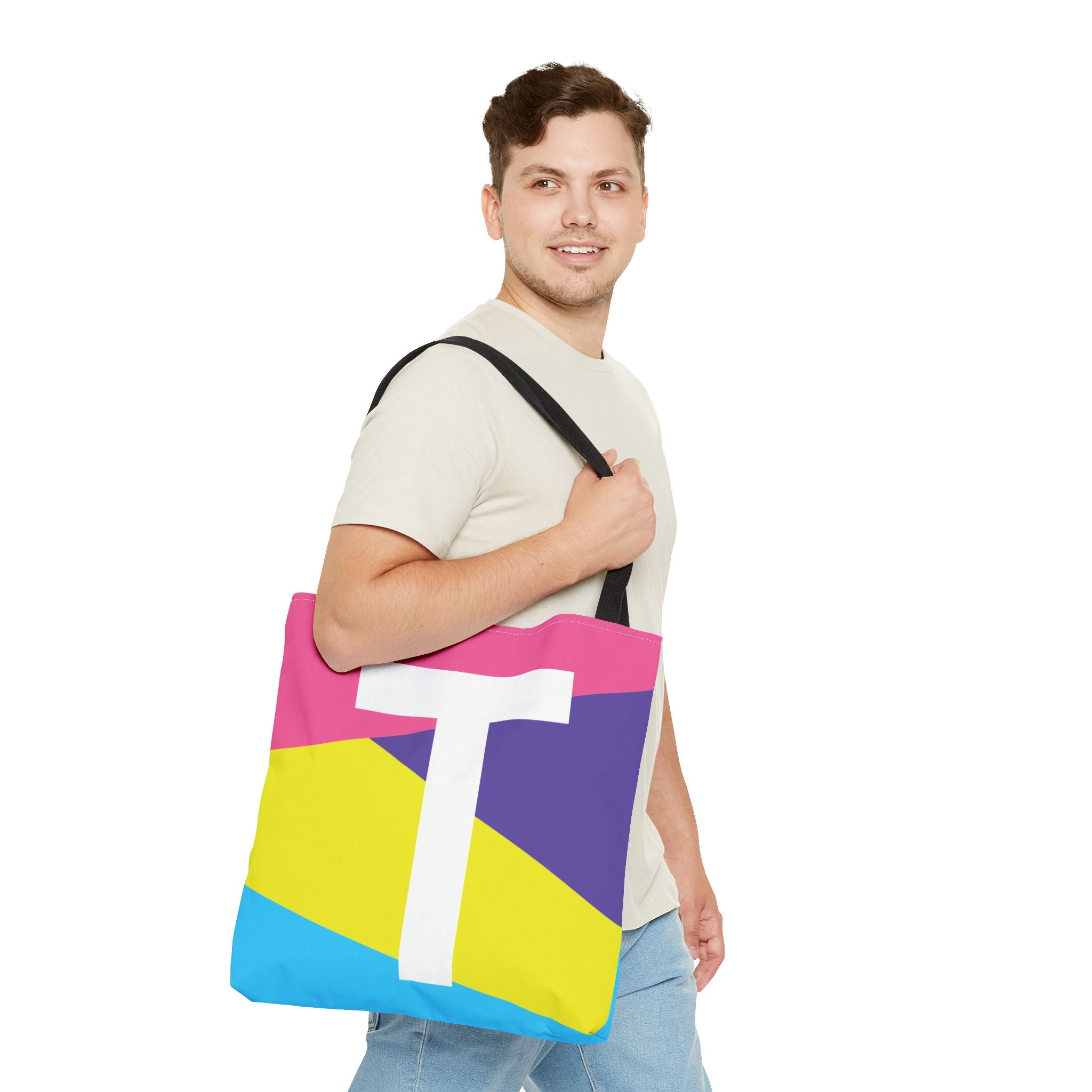 Monogram 'T' Colorblock Tote Bag — Personalized Initial T Shoulder Tote