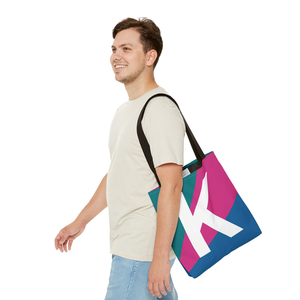 Monogram 'K' Colorblock Tote Bag — Personalized Initial K Shoulder Tote
