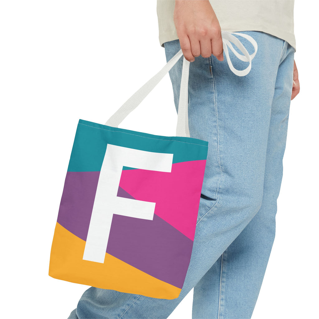 Monogram 'F' Colorblock Tote Bag — Personalized Initial F Shoulder Tote