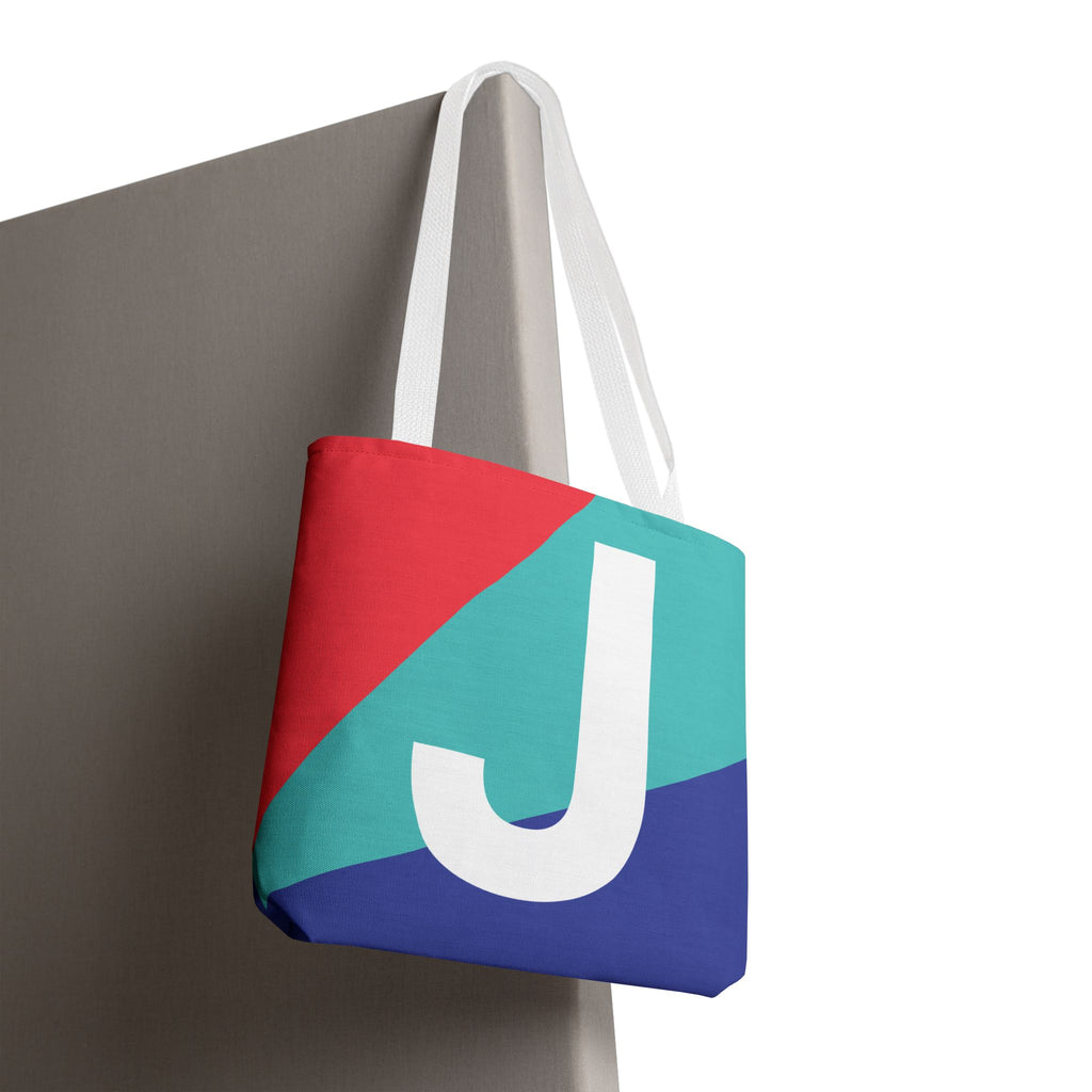 Monogram 'J' Colorblock Tote Bag — Personalized Initial J Shoulder Tote