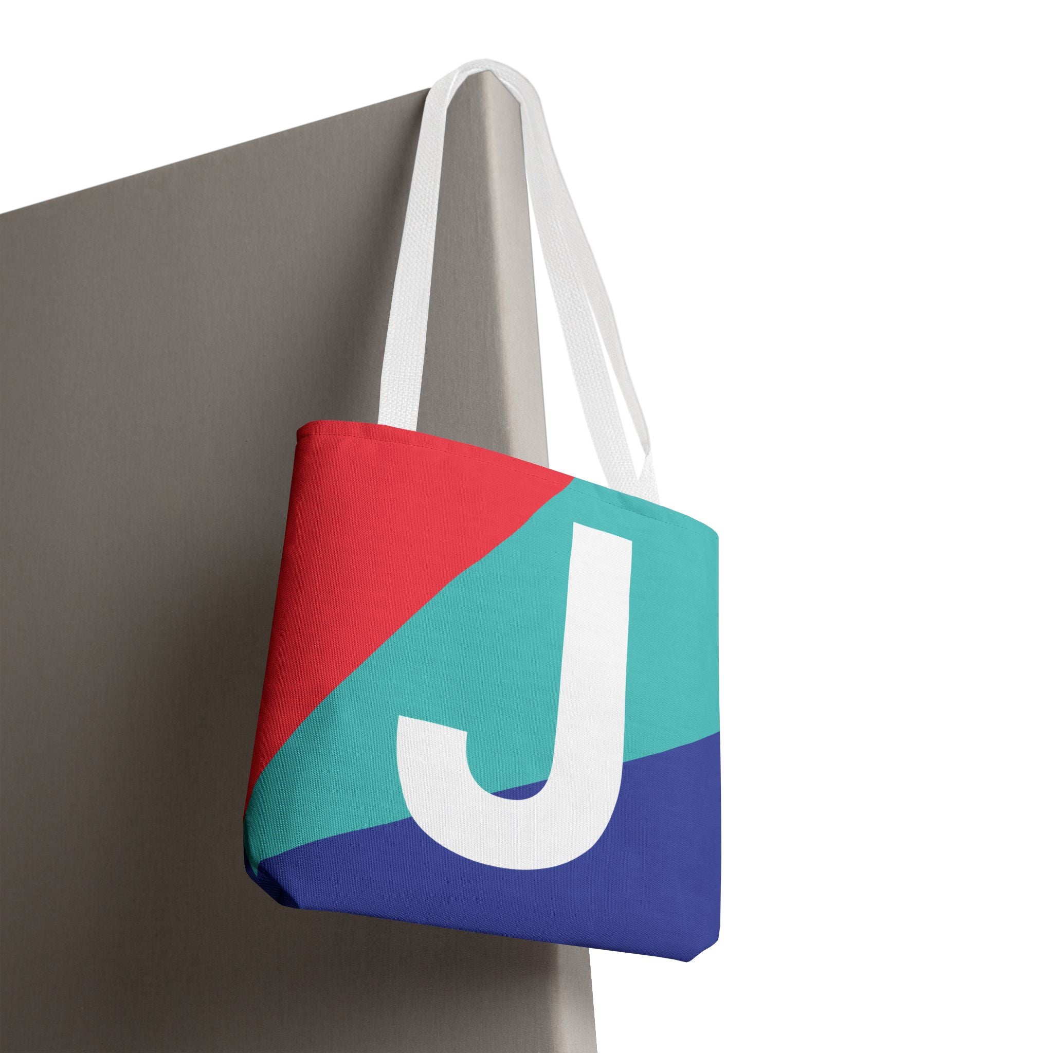 Monogram 'J' Colorblock Tote Bag — Personalized Initial J Shoulder Tote