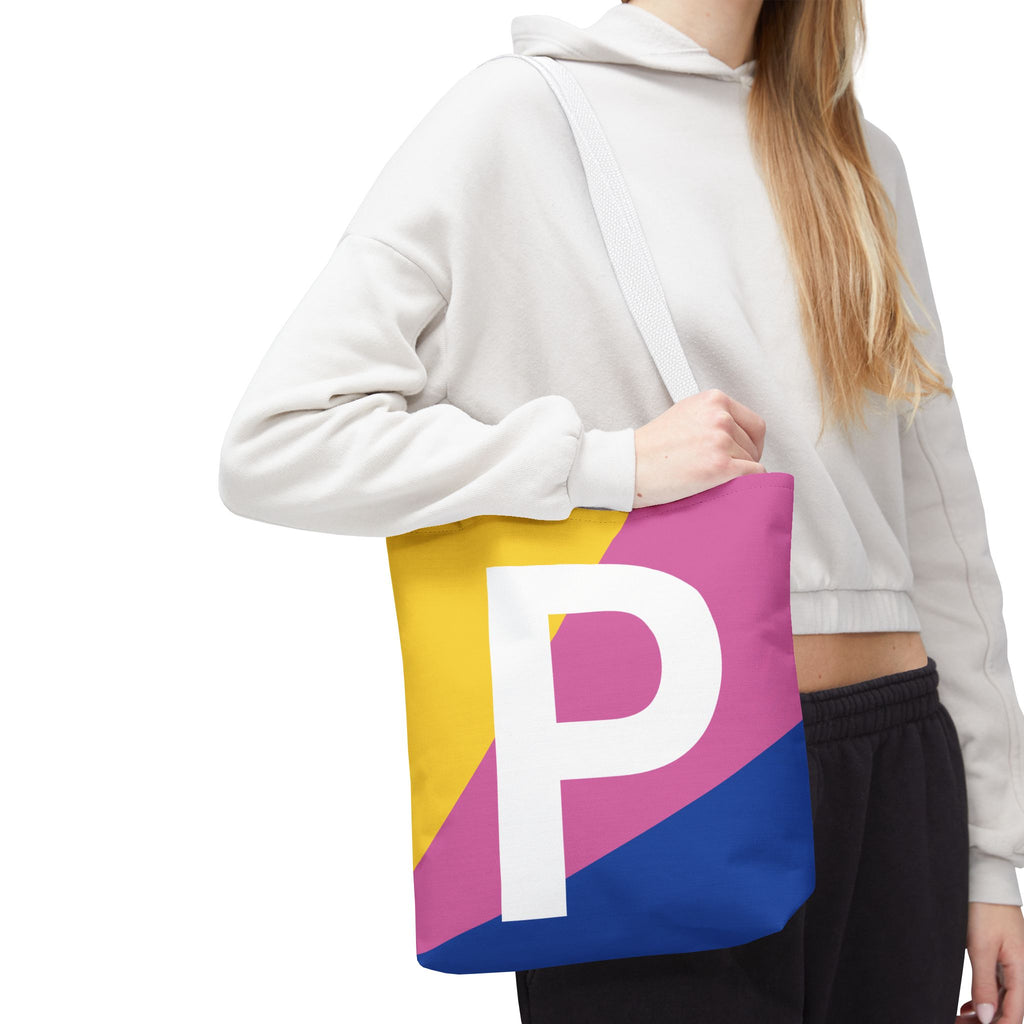 Monogram 'P' Colorblock Tote Bag — Personalized Initial P Shoulder Tote