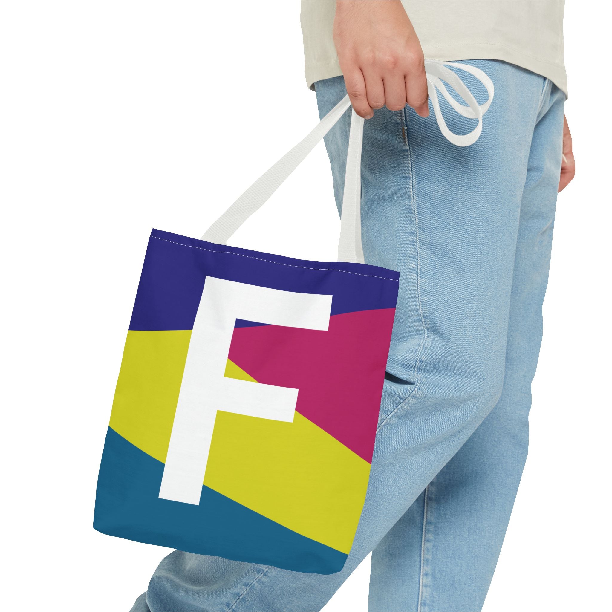 Monogram 'F' Colorblock Tote Bag — Personalized Initial F Shoulder Tote
