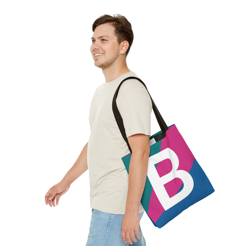 Monogram 'B' Colorblock Tote Bag — Personalized Initial B Shoulder Tote