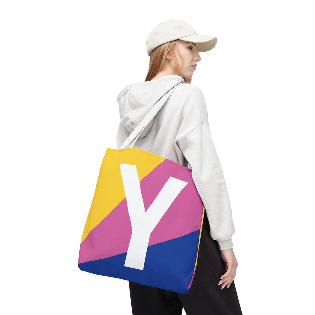 Monogram 'Y' Colorblock Tote Bag — Personalized Initial Y Shoulder Tote