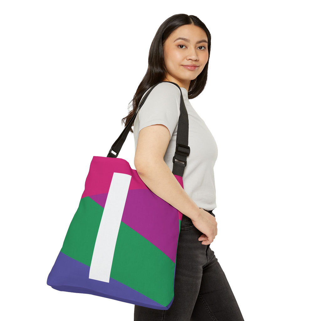 Initial Letter 'I' Colorblock Adjustable Tote Bag — Monogram Alphabet Shoulder Bag