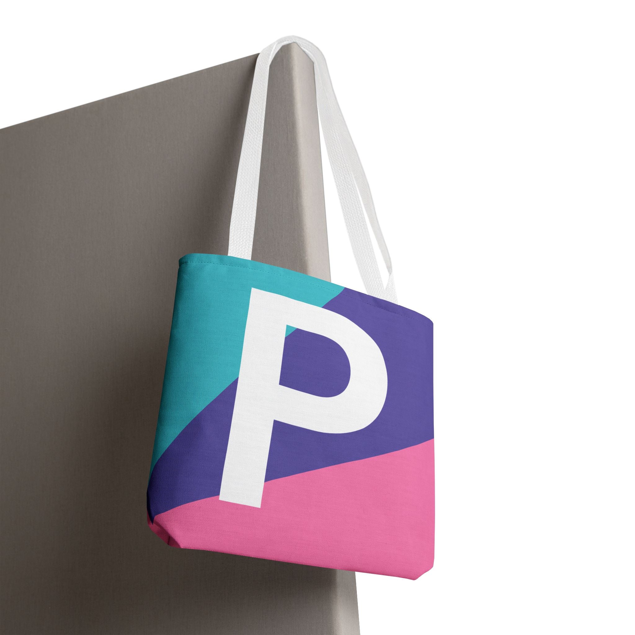 Monogram 'P' Colorblock Tote Bag — Personalized Initial P Shoulder Tote
