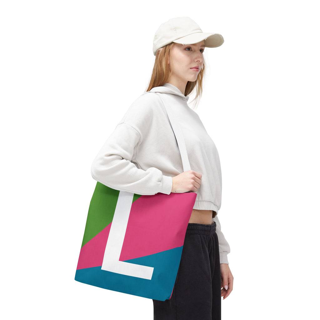 Monogram 'L' Colorblock Tote Bag — Personalized Initial L Shoulder Tote