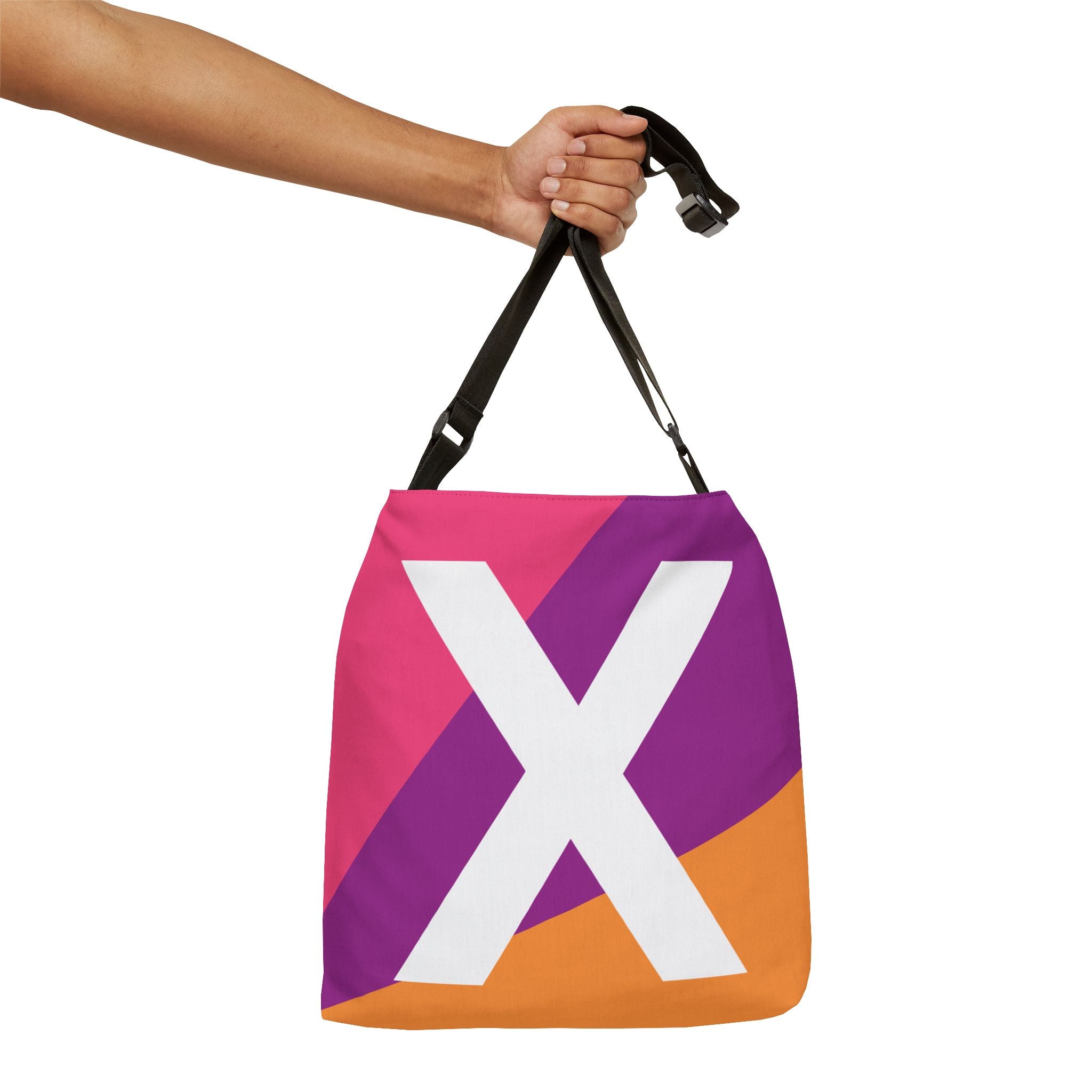 Initial Letter 'X' Colorblock Adjustable Tote Bag — Monogram Alphabet Shoulder Bag