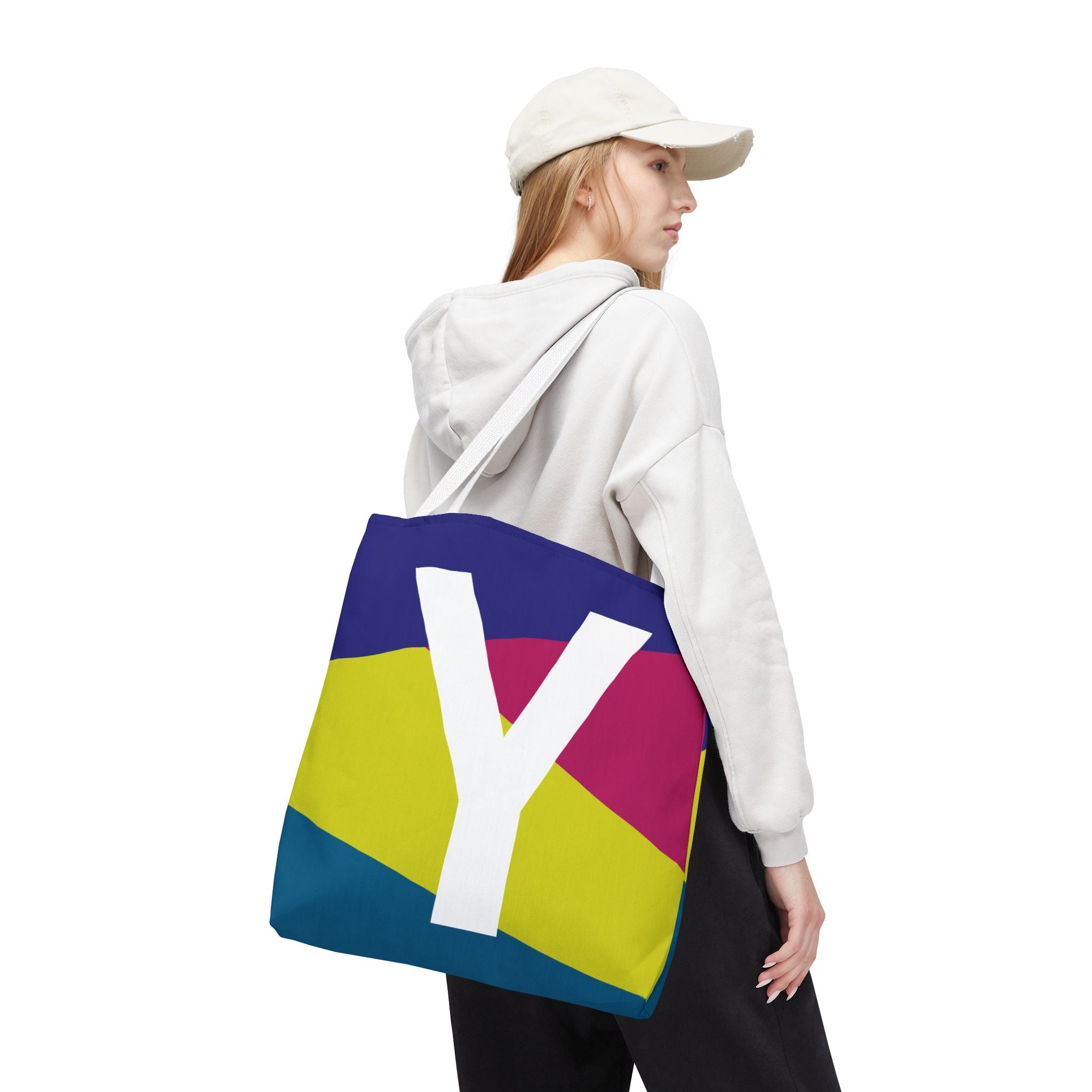 Monogram 'Y' Colorblock Tote Bag — Personalized Initial Y Shoulder Tote