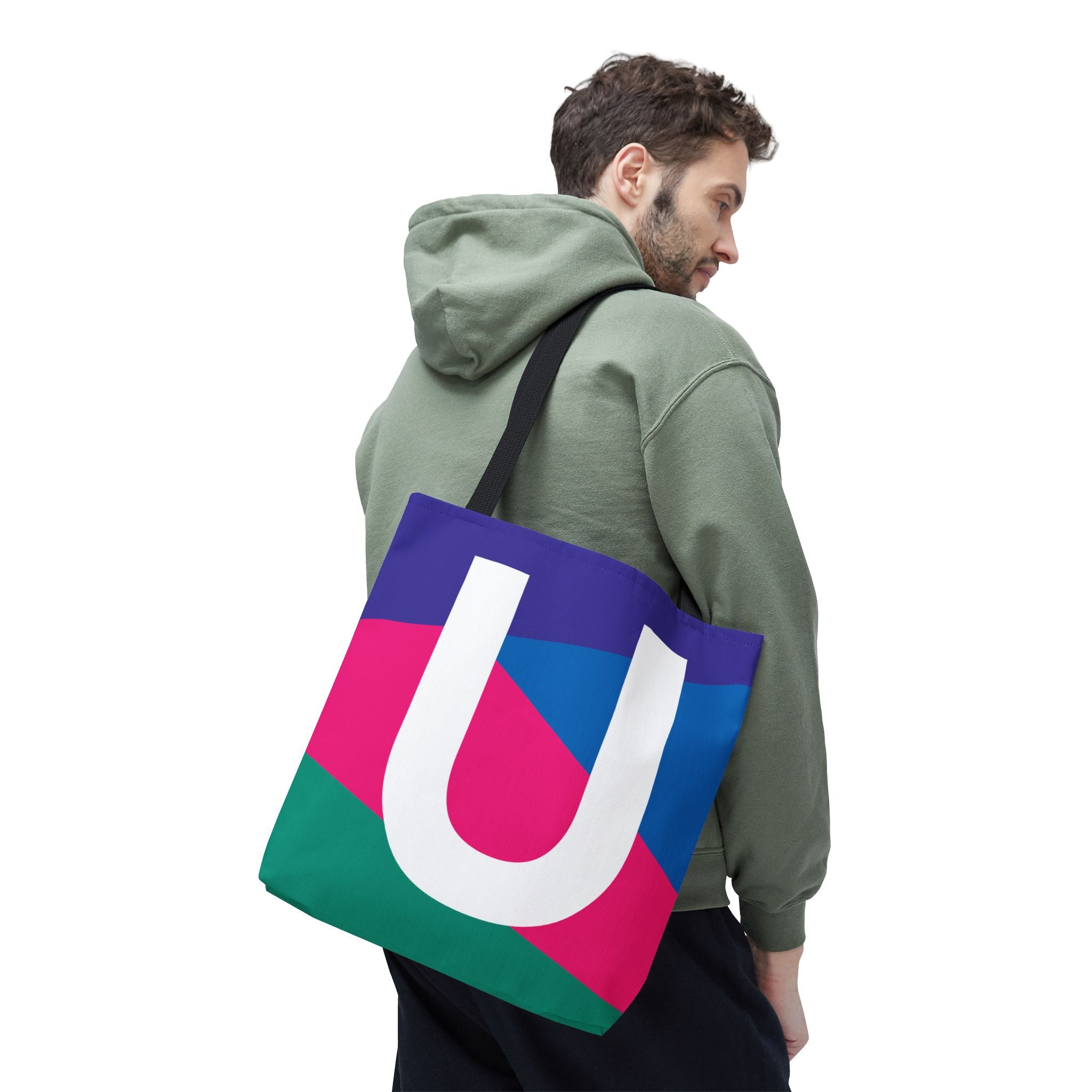 Monogram 'U' Colorblock Tote Bag — Personalized Initial U Shoulder Tote
