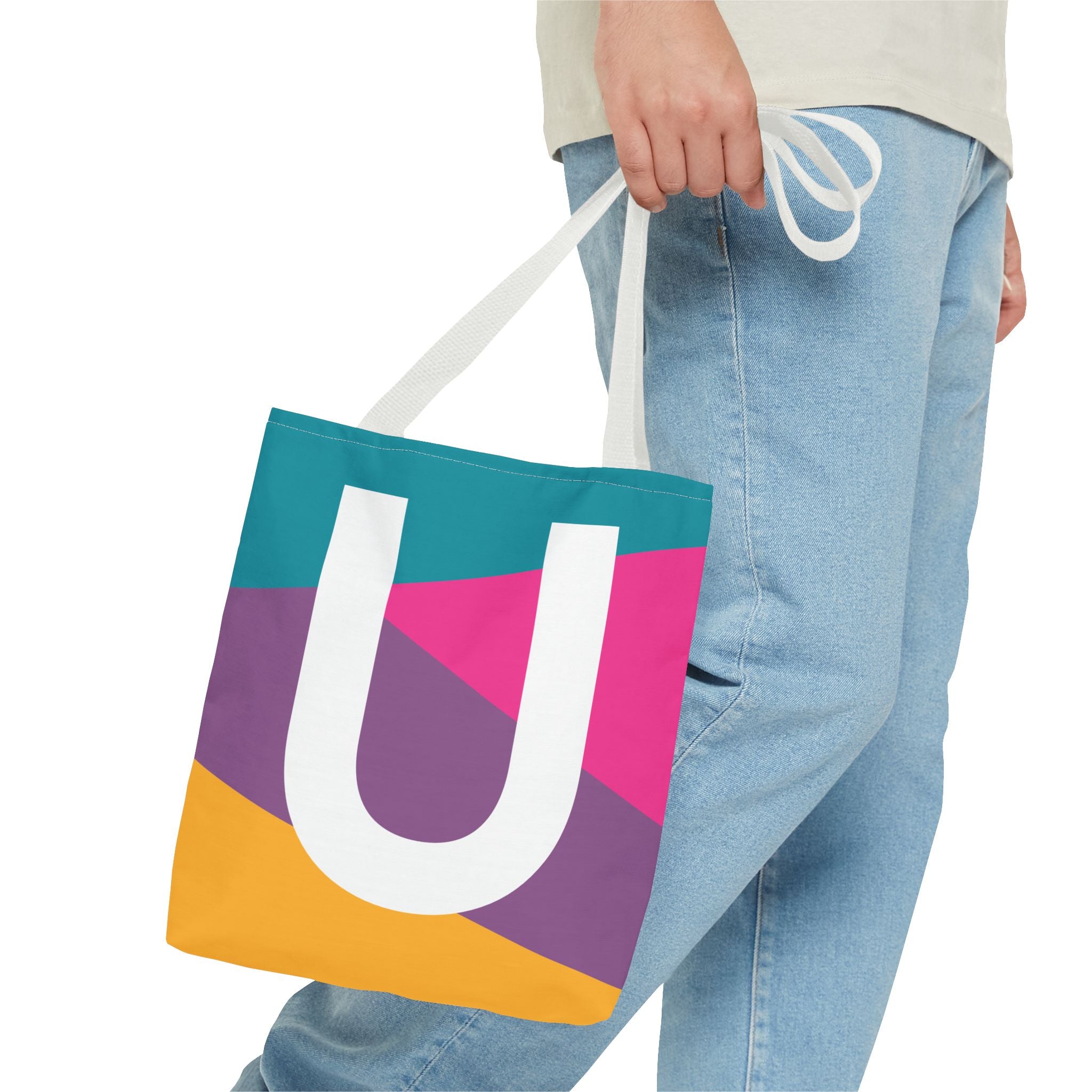 Monogram 'U' Colorblock Tote Bag — Personalized Initial U Shoulder Tote