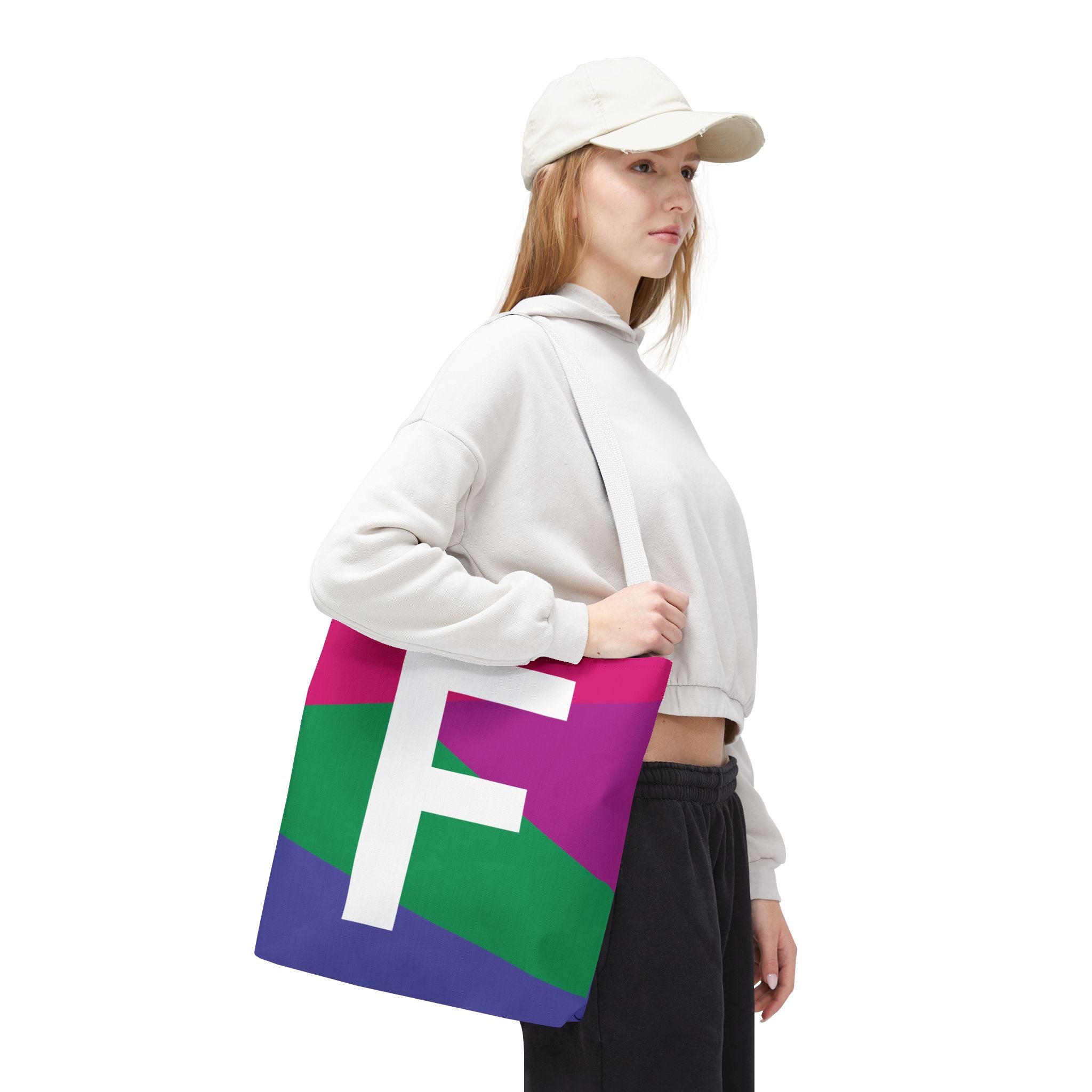 Monogram 'F' Colorblock Tote Bag — Personalized Initial F Shoulder Tote