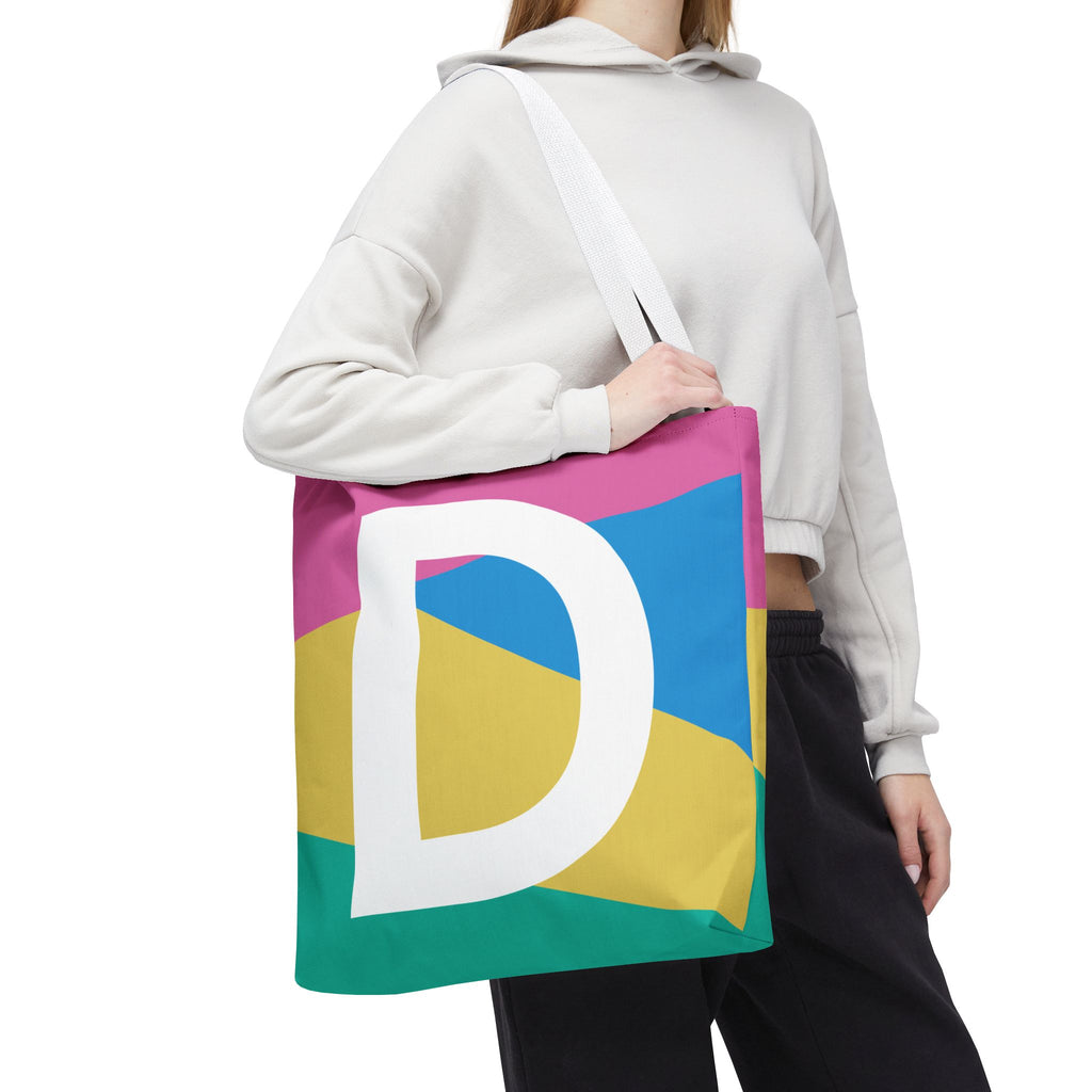 Monogram 'D' Colorblock Tote Bag — Personalized Initial D Shoulder Tote