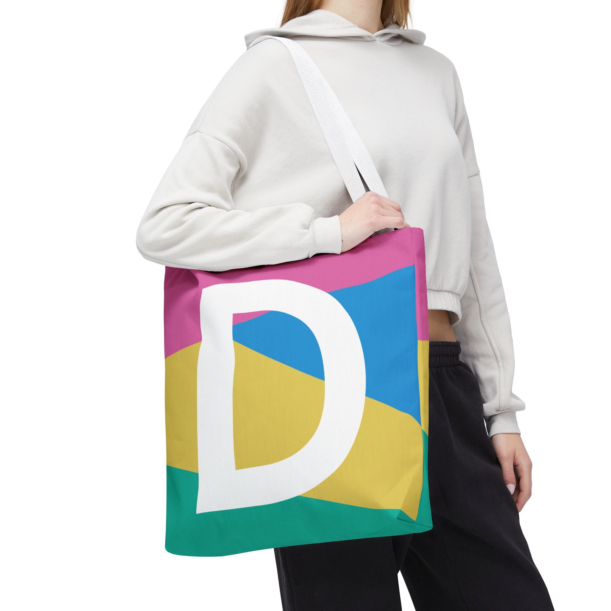 Monogram 'D' Colorblock Tote Bag — Personalized Initial D Shoulder Tote