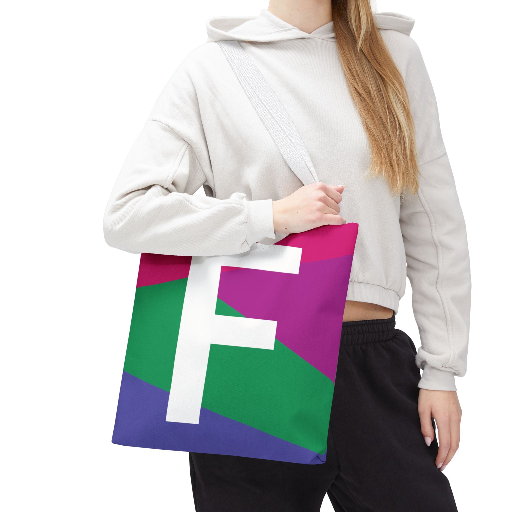 Monogram 'F' Colorblock Tote Bag — Personalized Initial F Shoulder Tote