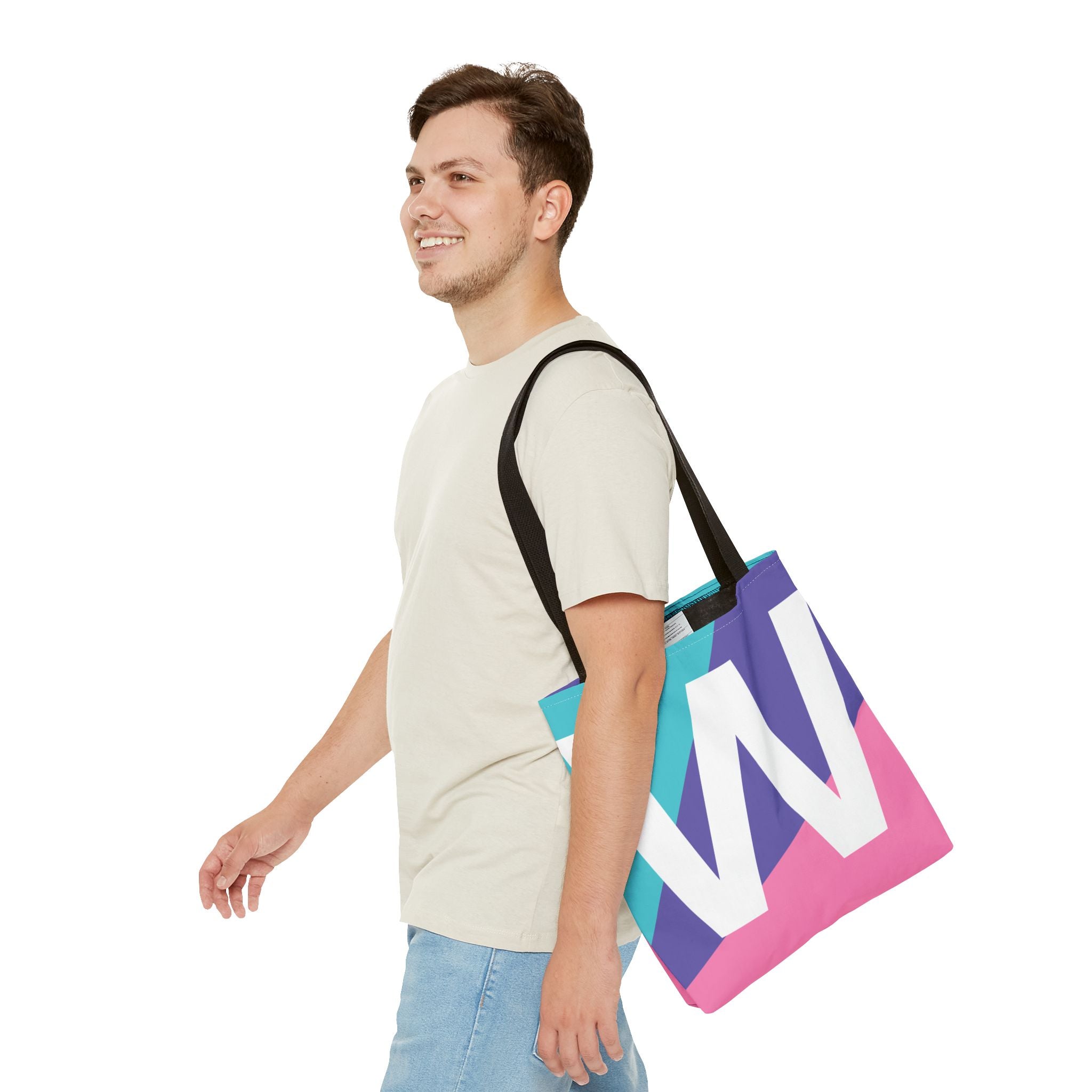 Monogram 'W' Colorblock Tote Bag — Personalized Initial W Shoulder Tote