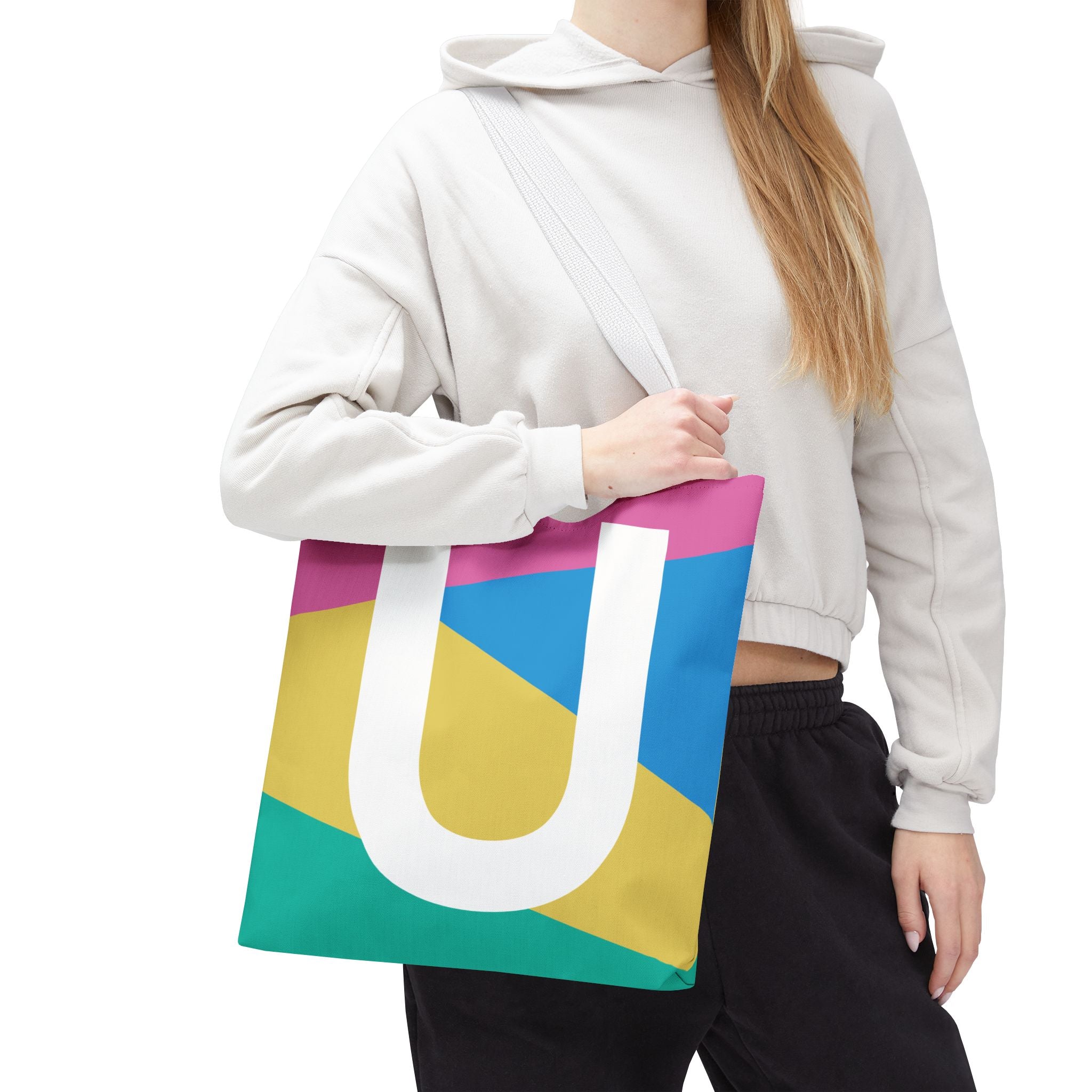 Monogram 'U' Colorblock Tote Bag — Personalized Initial U Shoulder Tote