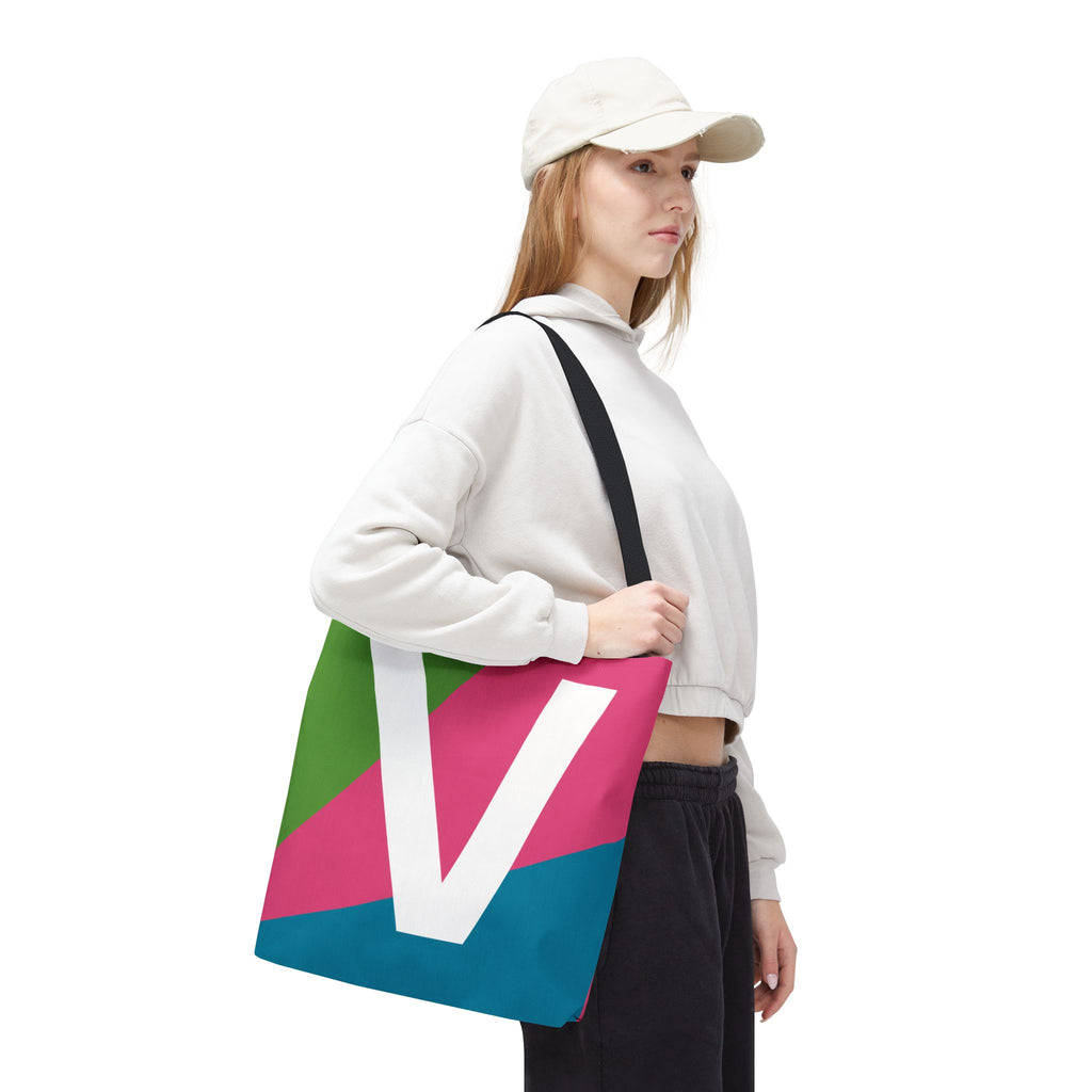 Monogram 'V' Colorblock Tote Bag — Personalized Initial V Shoulder Tote
