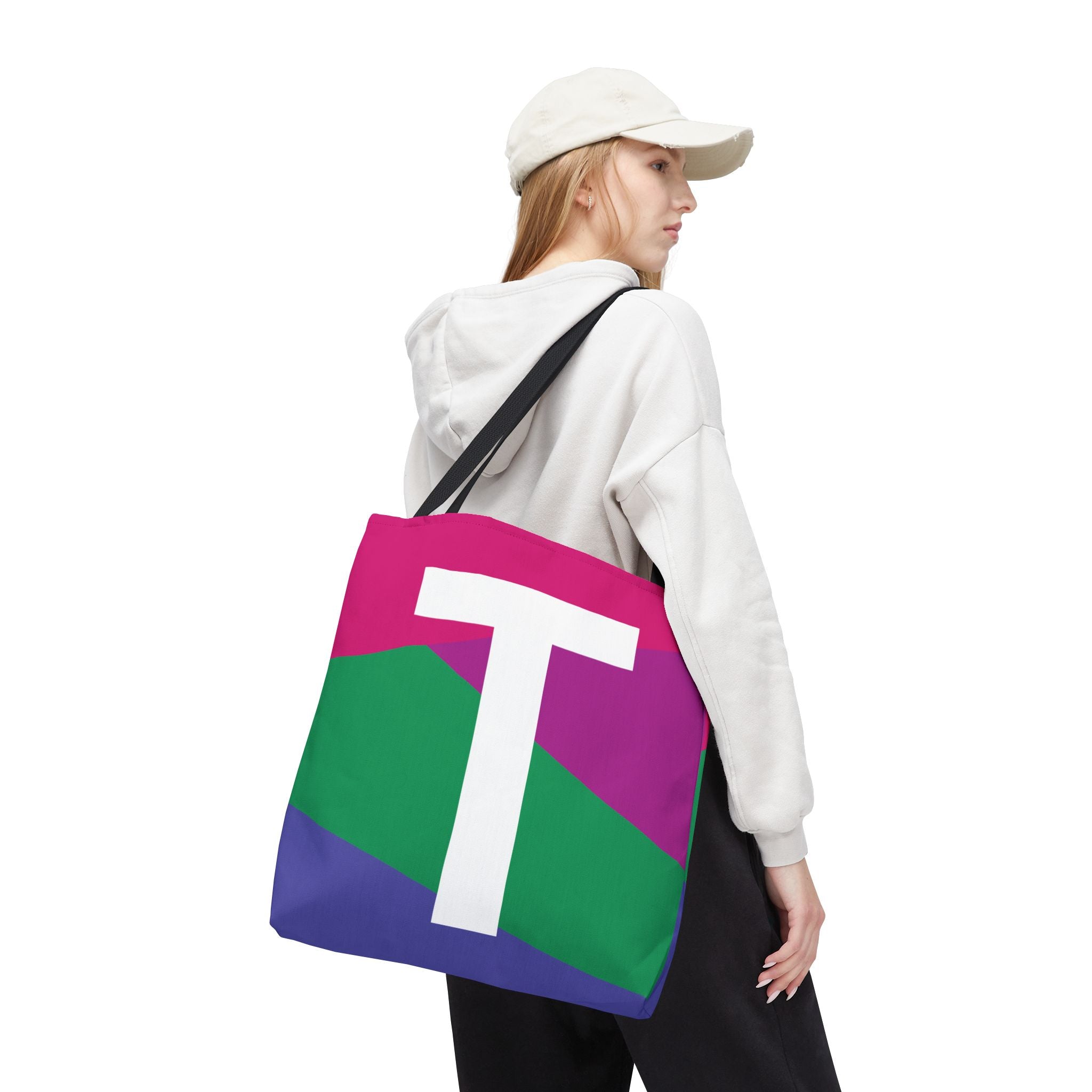 Monogram 'T' Colorblock Tote Bag — Personalized Initial T Shoulder Tote