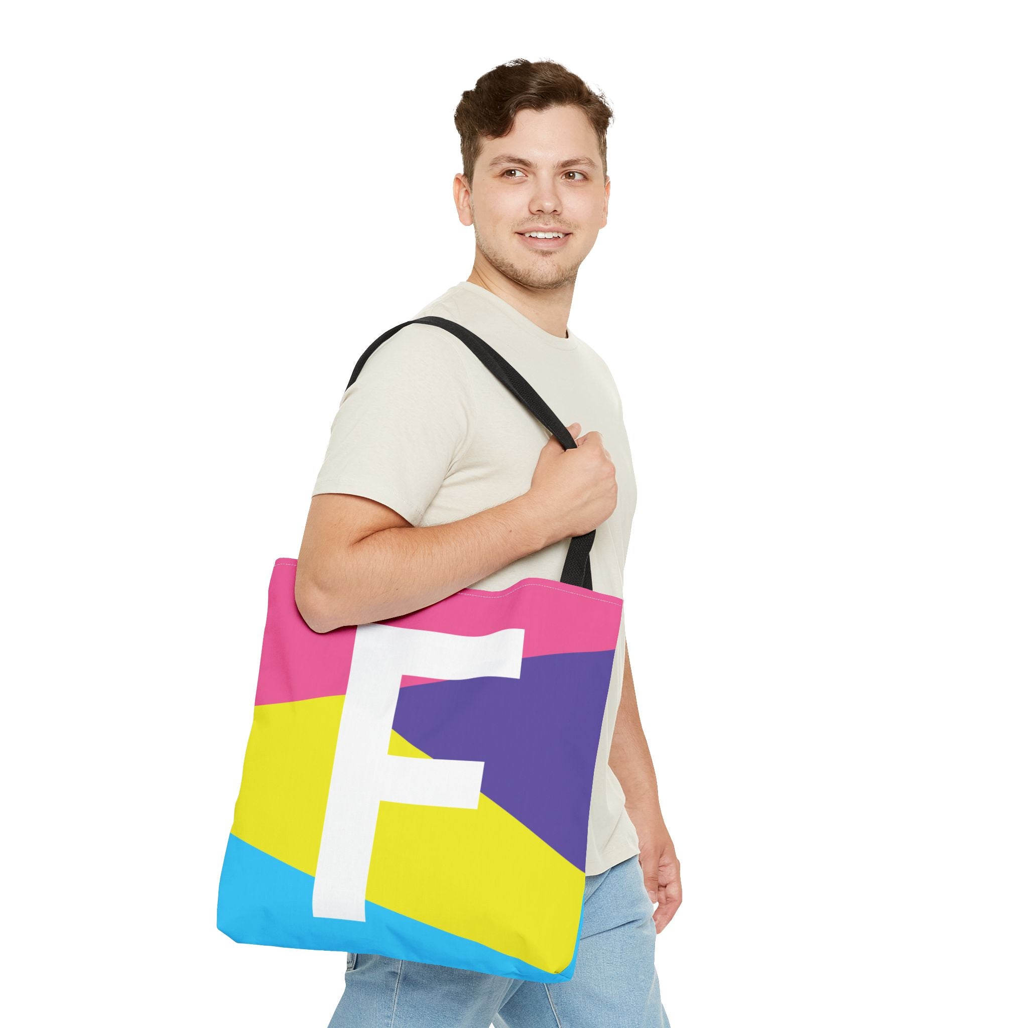 Monogram 'F' Colorblock Tote Bag — Personalized Initial F Shoulder Tote