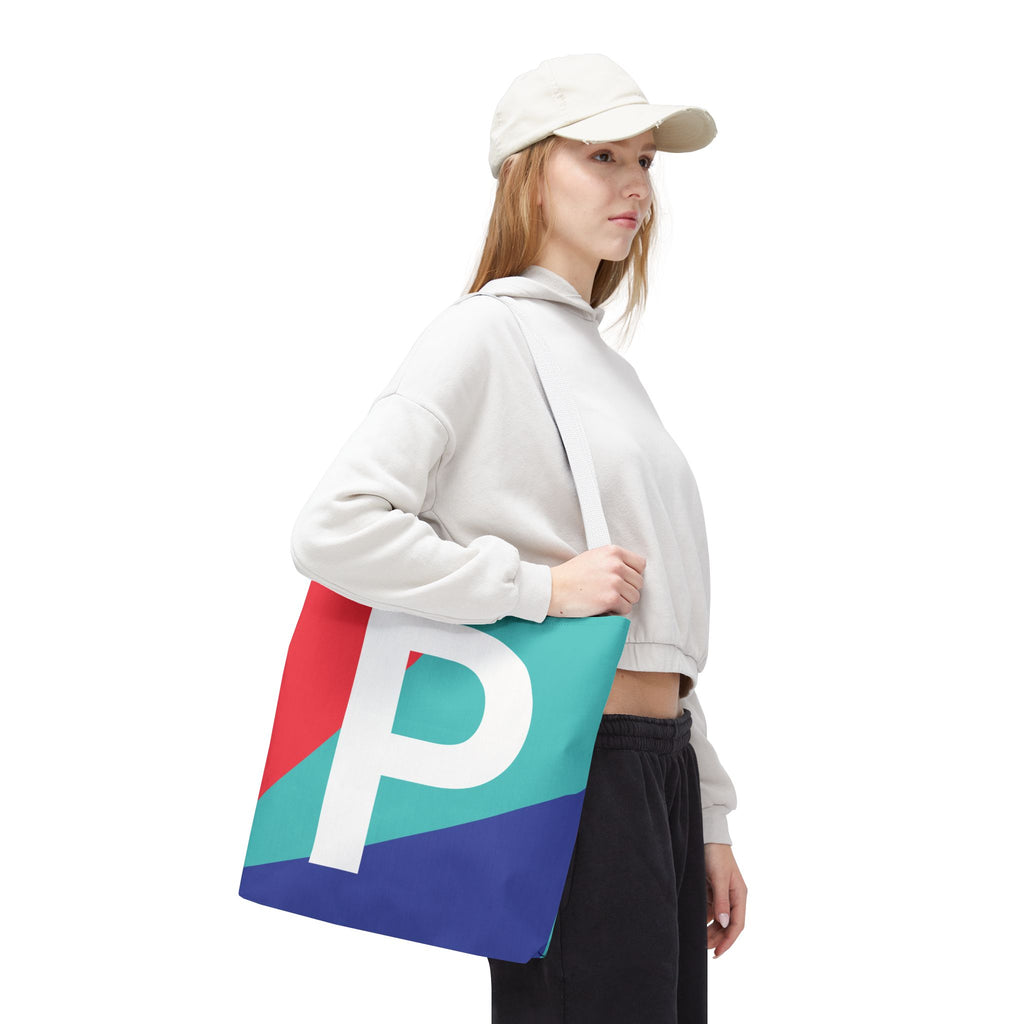 Monogram 'P' Colorblock Tote Bag — Personalized Initial P Shoulder Tote