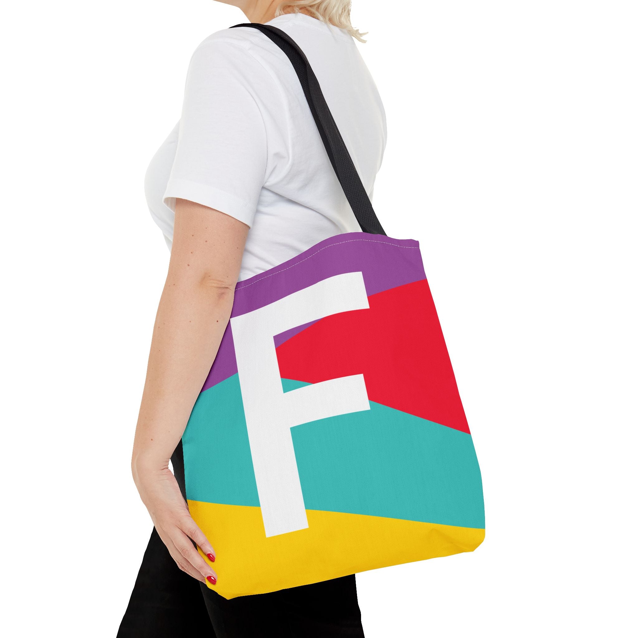 Monogram 'F' Colorblock Tote Bag — Personalized Initial F Shoulder Tote