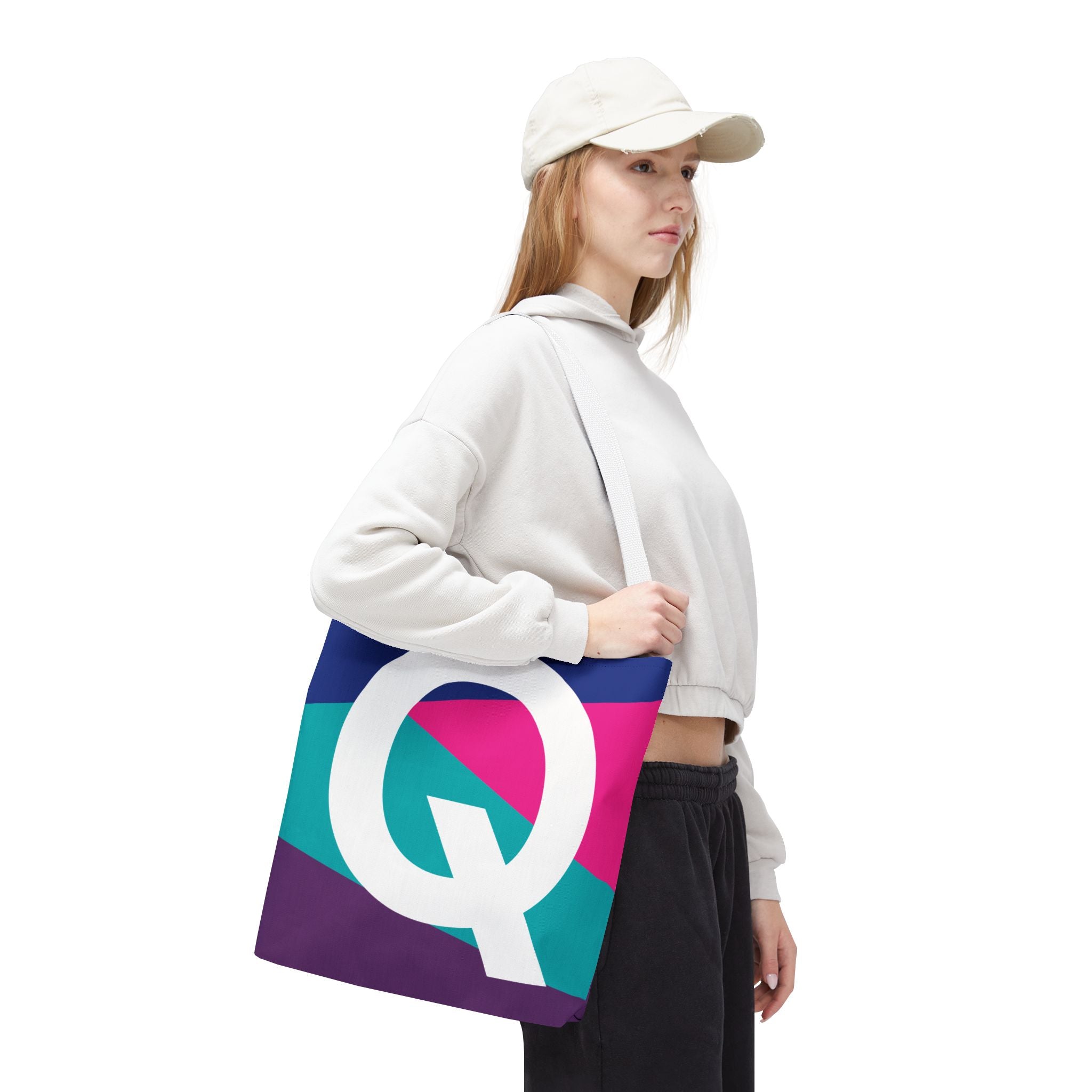 Monogram 'Q' Colorblock Tote Bag — Personalized Initial Q Shoulder Tote