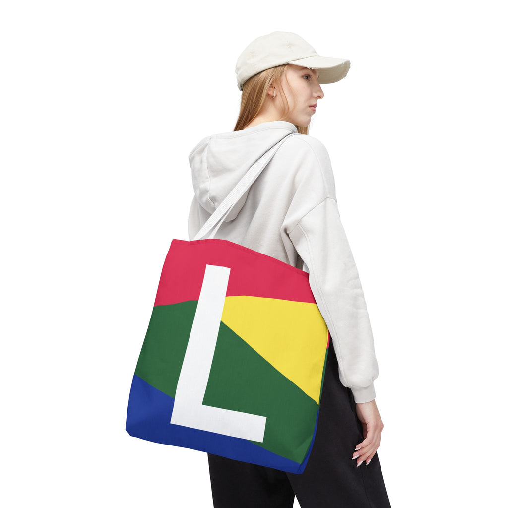 Monogram 'L' Colorblock Tote Bag — Personalized Initial L Shoulder Tote