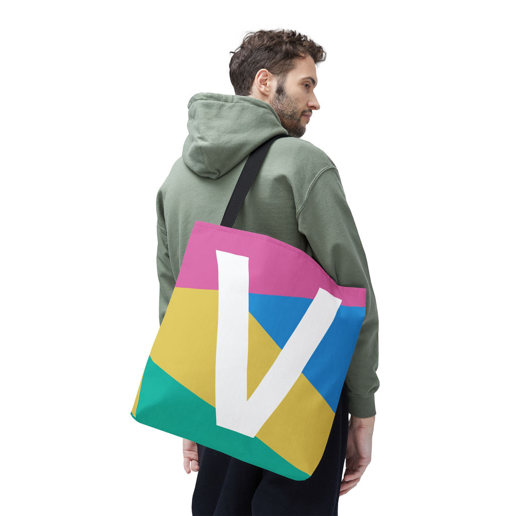Monogram 'V' Colorblock Tote Bag — Personalized Initial V Shoulder Tote