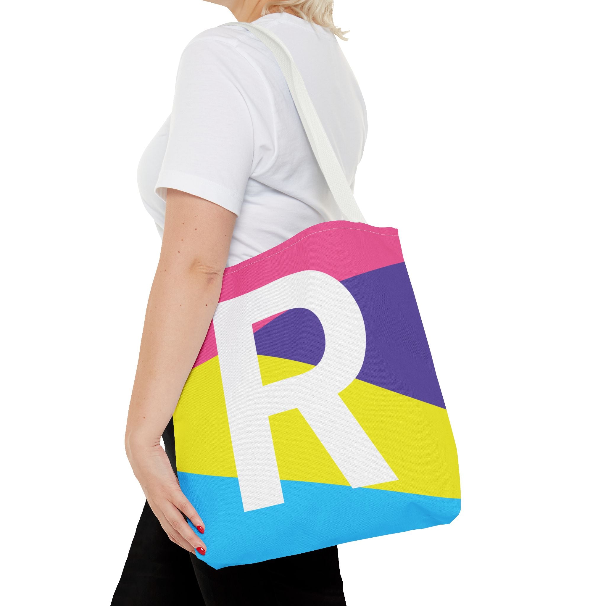 Monogram 'R' Colorblock Tote Bag — Personalized Initial R Shoulder Tote