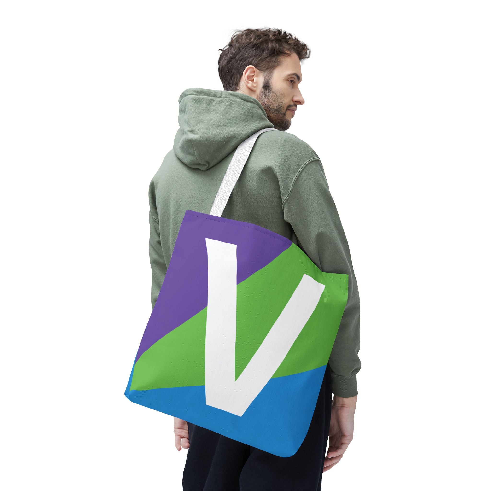 Monogram 'V' Colorblock Tote Bag — Personalized Initial V Shoulder Tote