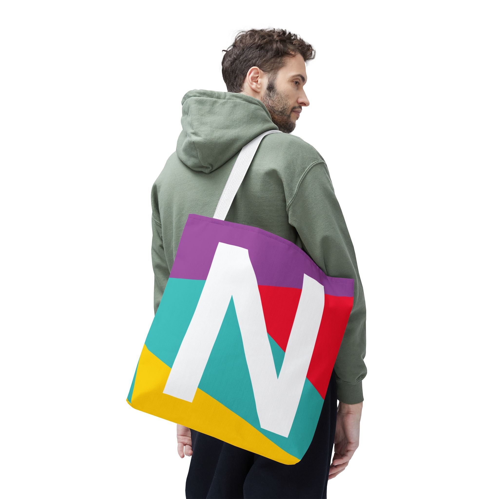 Monogram 'N' Colorblock Tote Bag — Personalized Initial N Shoulder Tote