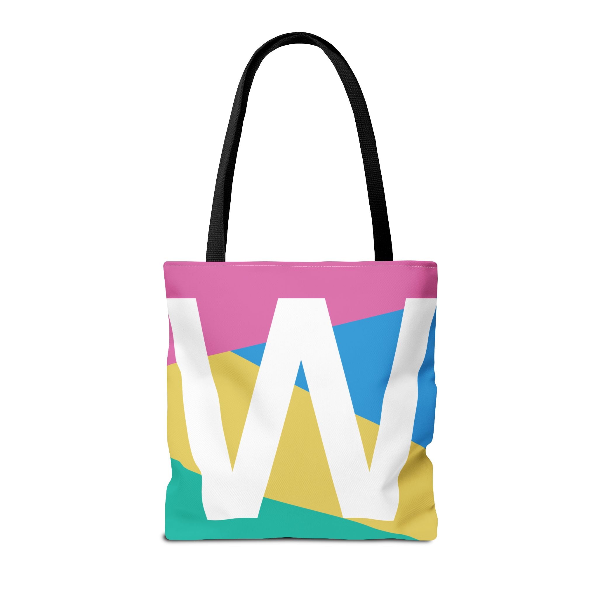 Monogram 'W' Colorblock Tote Bag — Personalized Initial W Shoulder Tote