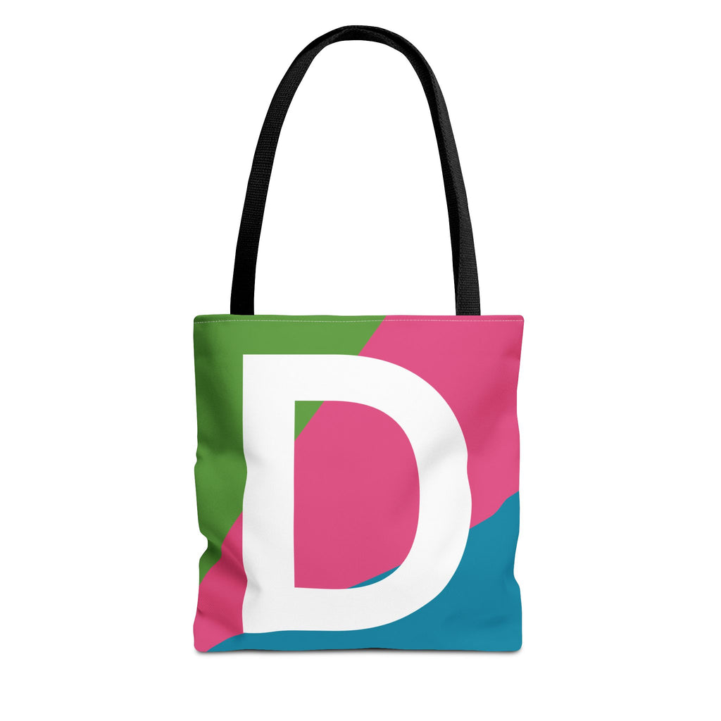 Monogram 'D' Colorblock Tote Bag — Personalized Initial D Shoulder Tote