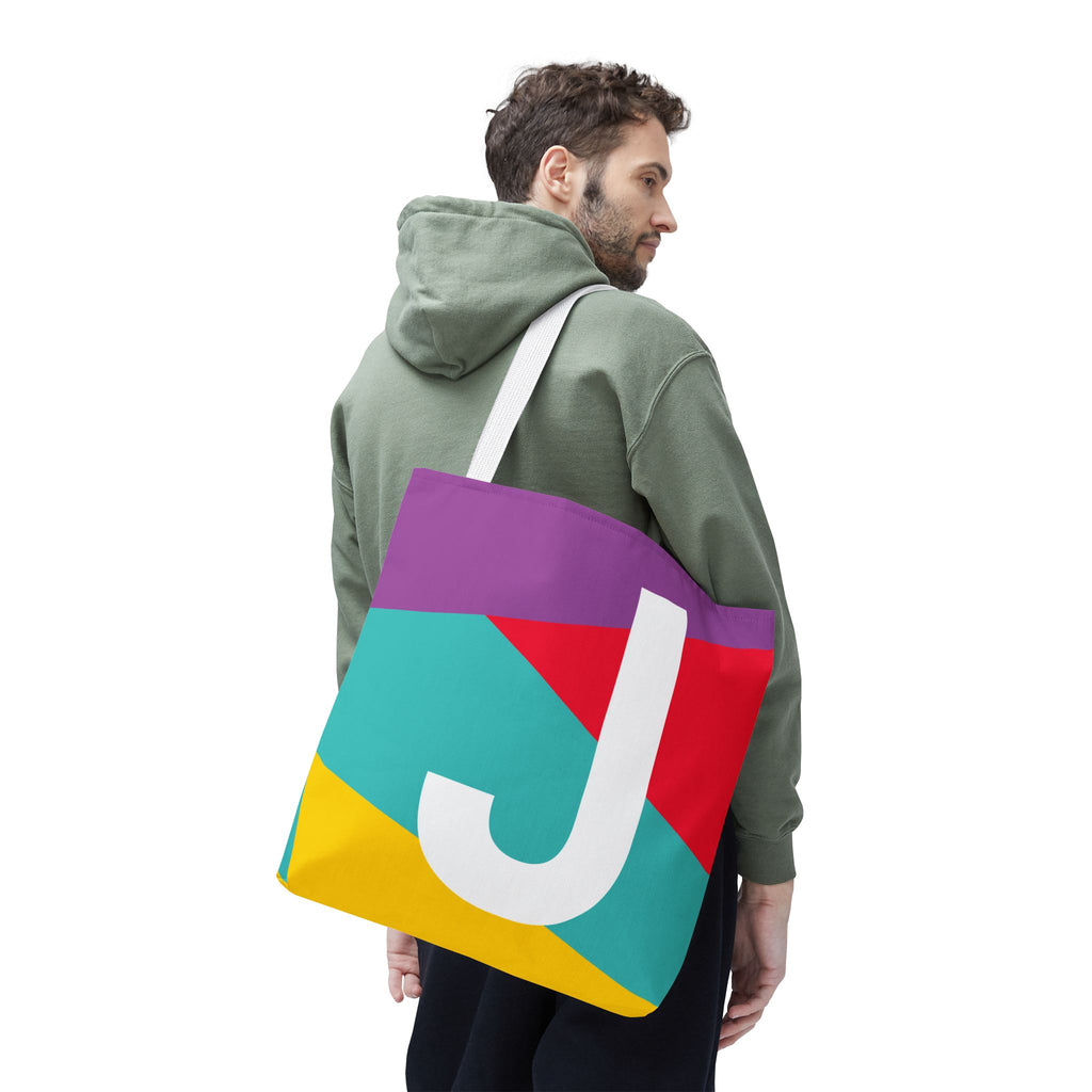 Monogram 'J' Colorblock Tote Bag — Personalized Initial J Shoulder Tote