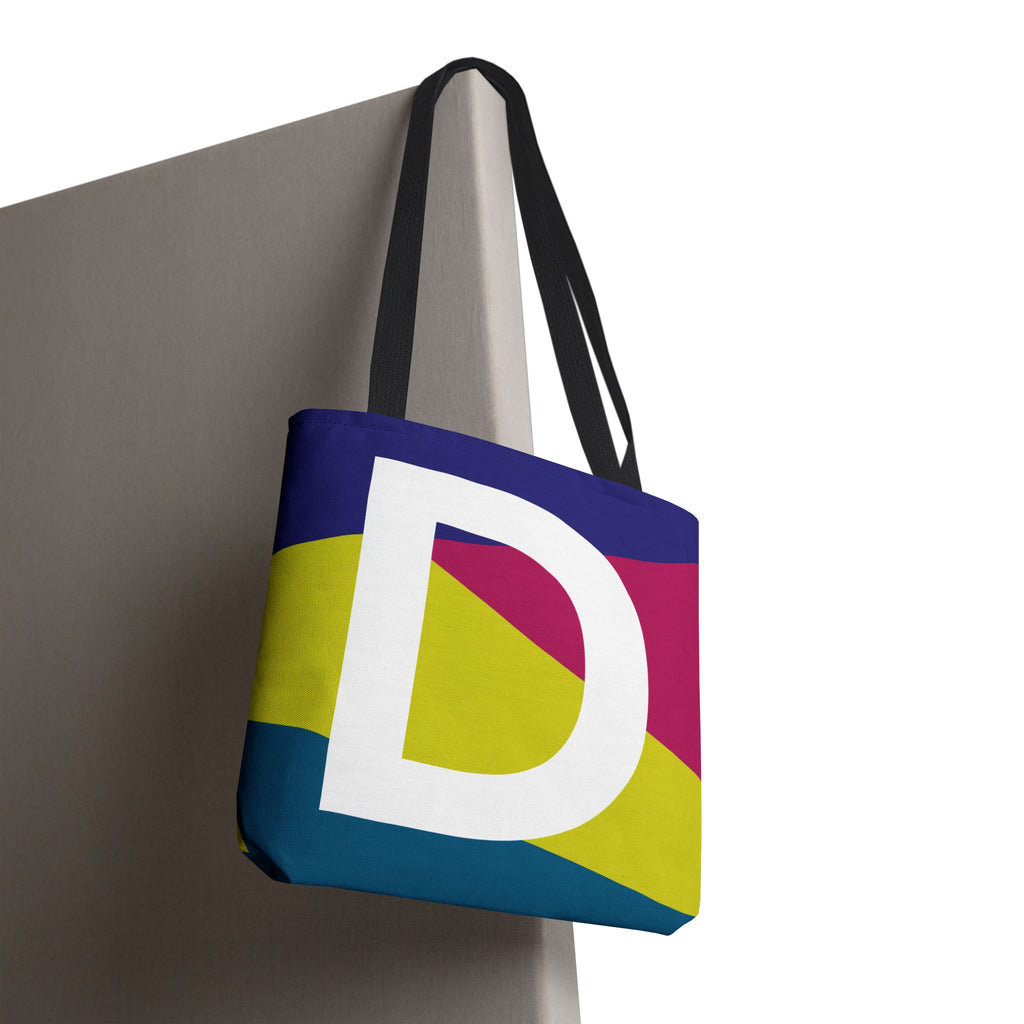 Monogram 'D' Colorblock Tote Bag — Personalized Initial D Shoulder Tote