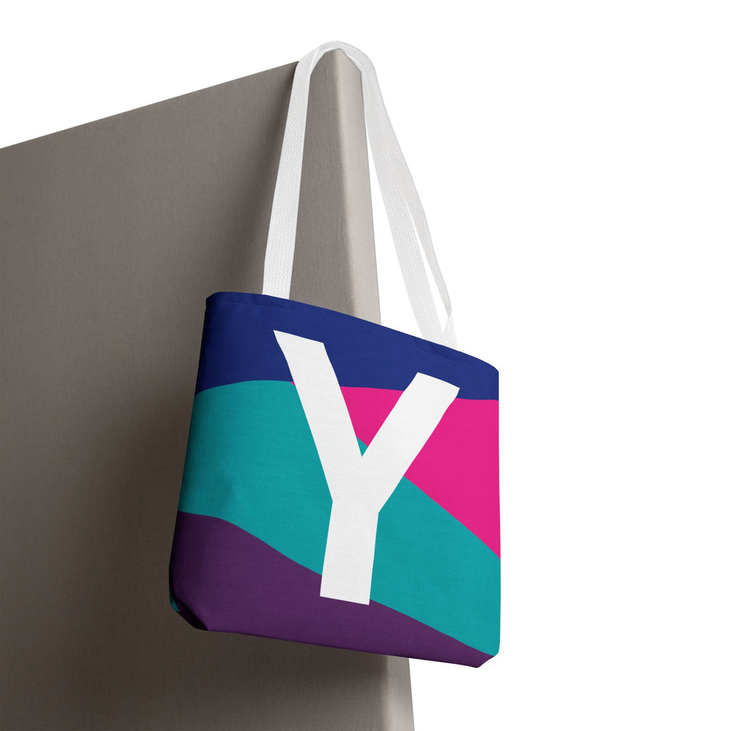 Monogram 'Y' Colorblock Tote Bag — Personalized Initial Y Shoulder Tote